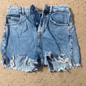 Zara Light Blue Frayed Jean Shorts